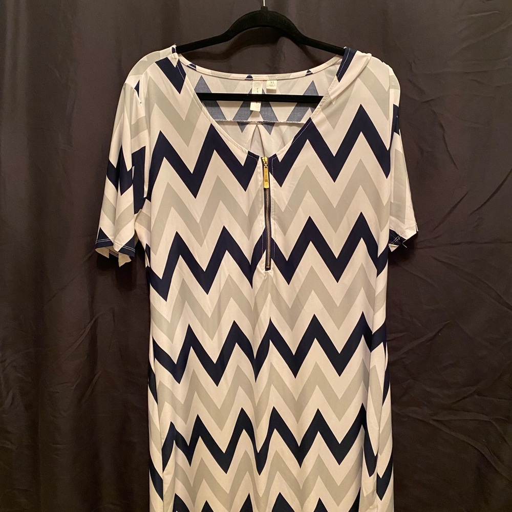 Navy white abs gray dress